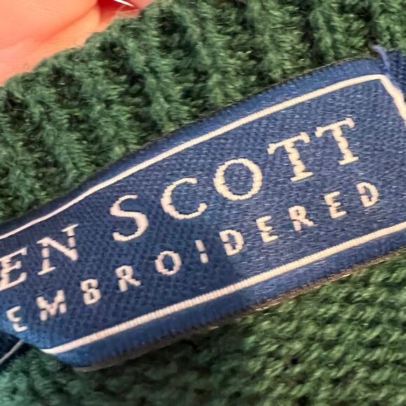 Vintage 90s Christmas Button Up Cardigan Sweater Santa Hearts Green Medium - Picture 8 of 9